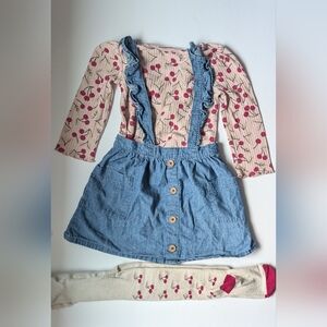 Cherry Print Suspenders Skirt Set